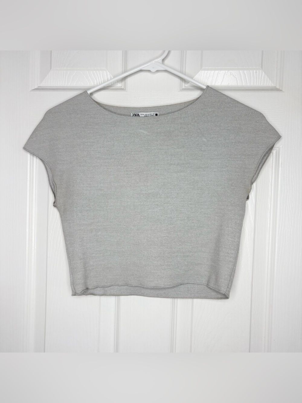 Zara Light Gray Cropped Cap-Sleeve Top